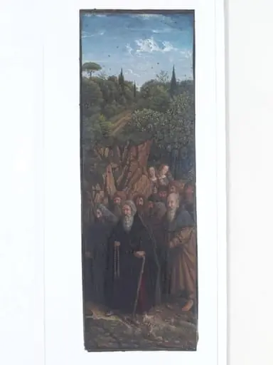 Copy of a detail of the Ghent Altarpiece, The Pilgrims, by Hubert and Jan van Eyck in the church of St. Bavon, Ghent., by Christian Schultz