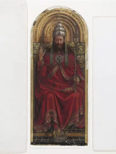 Copy of a detail of the Ghent Altarpiece, Triune God by Hubert and Jan van Eyck in the church of St Bavon, Ghent, by Christian Schultz
