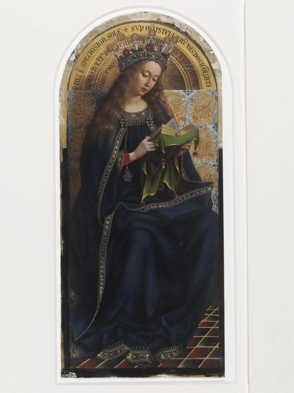 Copy of detail from the Ghent Altarpiece, The Virgin by Hubert and Jan van Eyck in the church of St Bavon, Ghent, by Christian Schultz, watercolor, 1858
