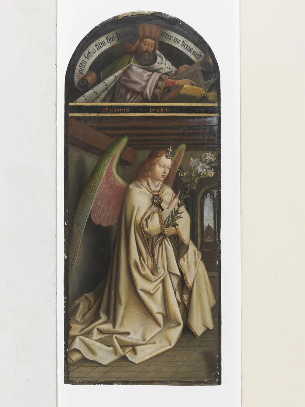 Copy of detail of the Ghent Altarpiece, Virgin Annunciate and Prophet, by Hubert and Jan van Eyck in the church of St Bavon, Ghent., by Christian Schultz, watercolor, 1864