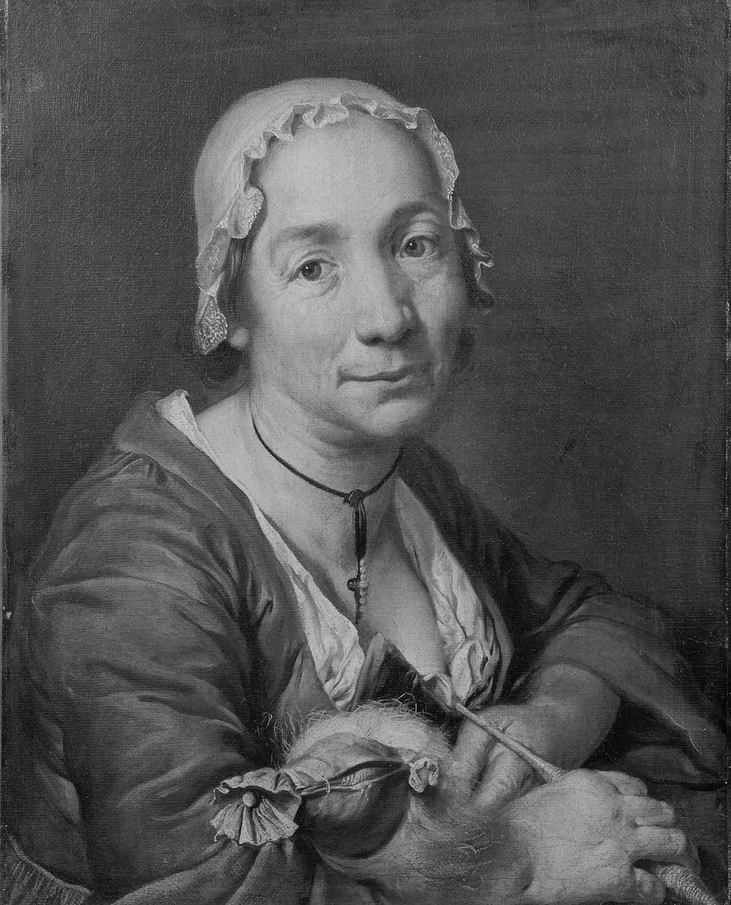 Woman Holding Flax and a Spindle, by Christian Seybold, oil, 1741