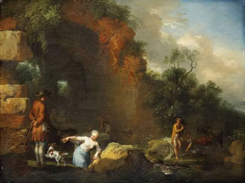 Italian Landscape with Shepherds (in front of a Grotto), by Christian Wilhelm Ernst Dietrich