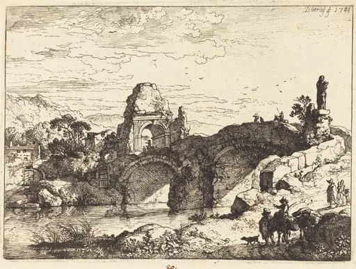 Landscape with a Bridge and Ruined Tower, by Christian Wilhelm Ernst Dietrich