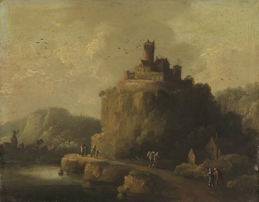 Landschaft mit einem Schloss auf einem Felskegel, by Christian Wilhelm Ernst Dietrich, unspecified, 1770