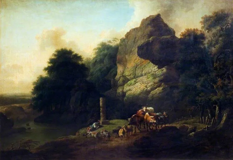 Rocky Landscape with Herdsmen, by Christian Wilhelm Ernst Dietrich, oil, 1753