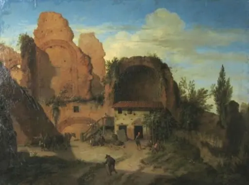 Ruină cu cârciumă țărănească, by Christian Wilhelm Ernst Dietrich