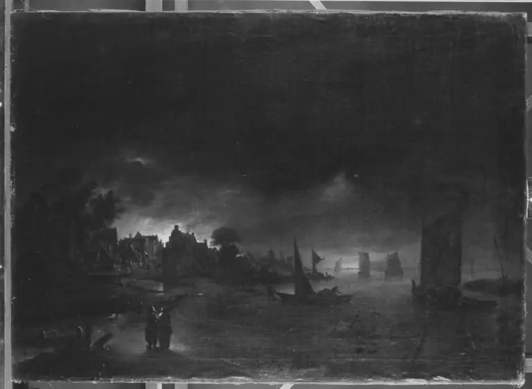 Stadt am Ufer im Mondschein, by Christian Wilhelm Ernst Dietrich