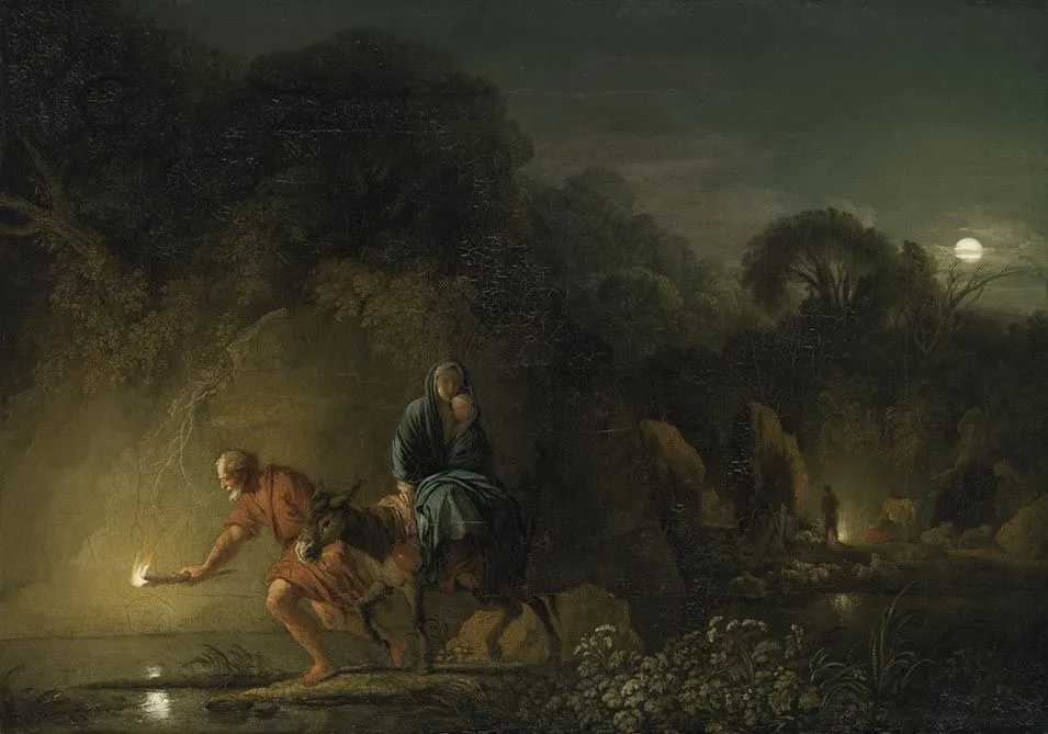 The flight into Egypt, by Christian Wilhelm Ernst Dietrich, oil, 1743