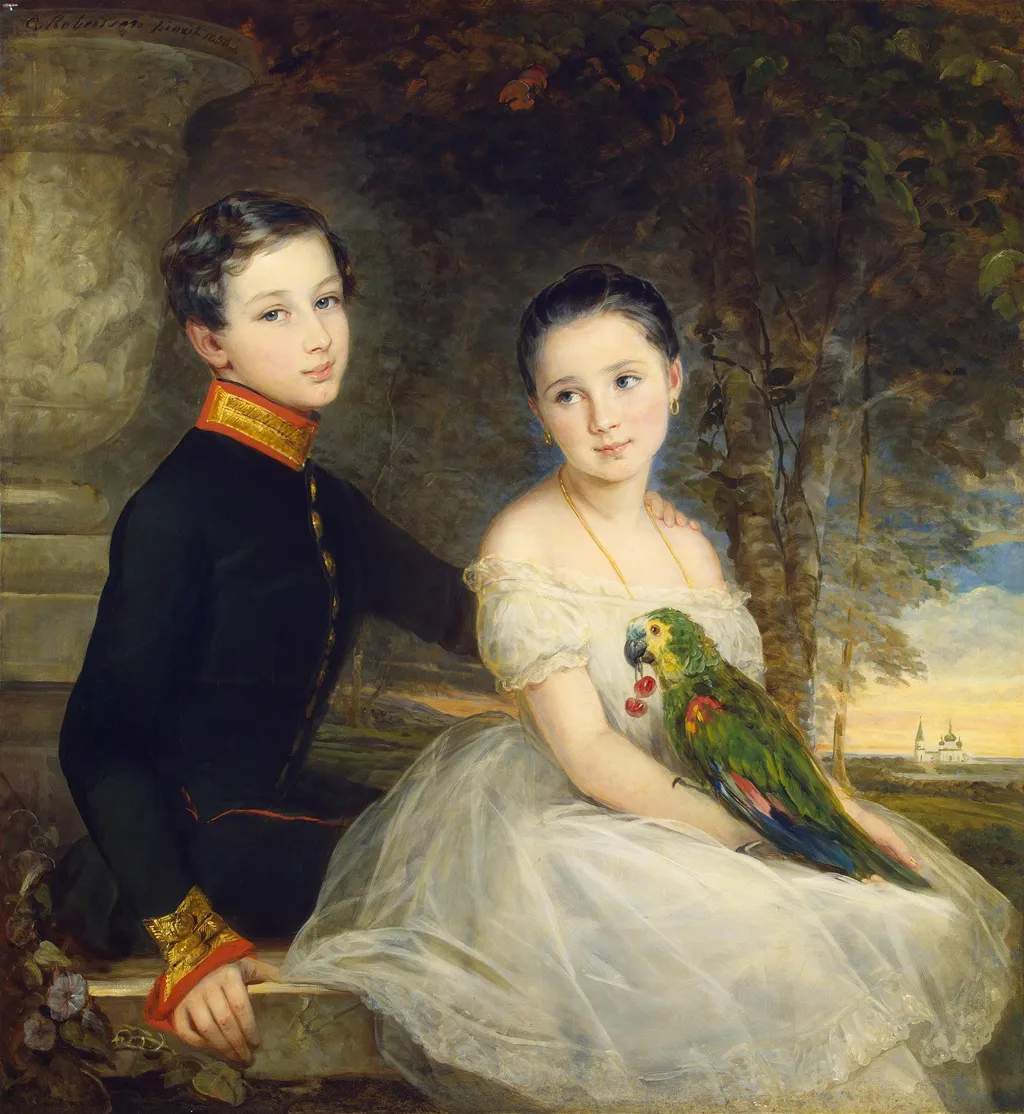 Children with a Parrot, by Christina Robertson, oil, 1850