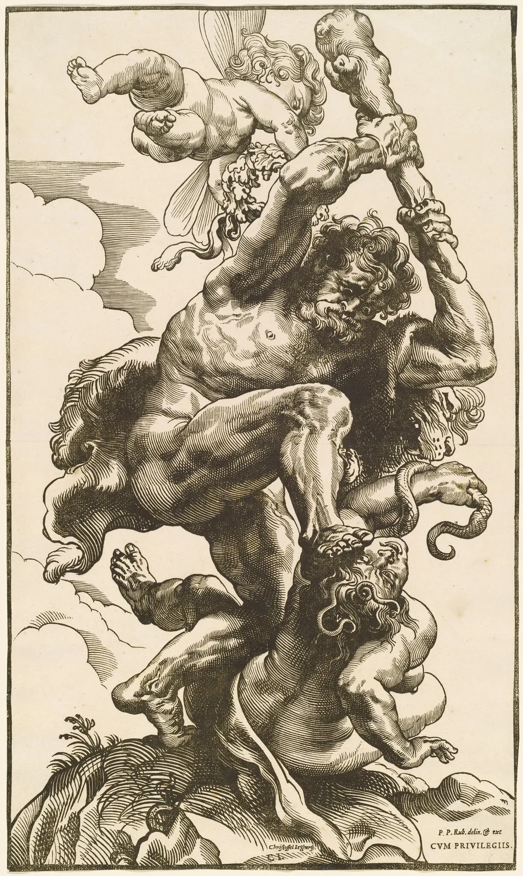 Hercules Fighting the Fury and the Discord, by Christoffel Jegher, ink, 1630