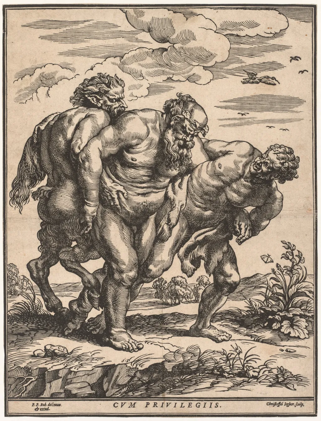 Silenus Accompanied by a Satyr and a Faun, by Christoffel Jegher, 1630