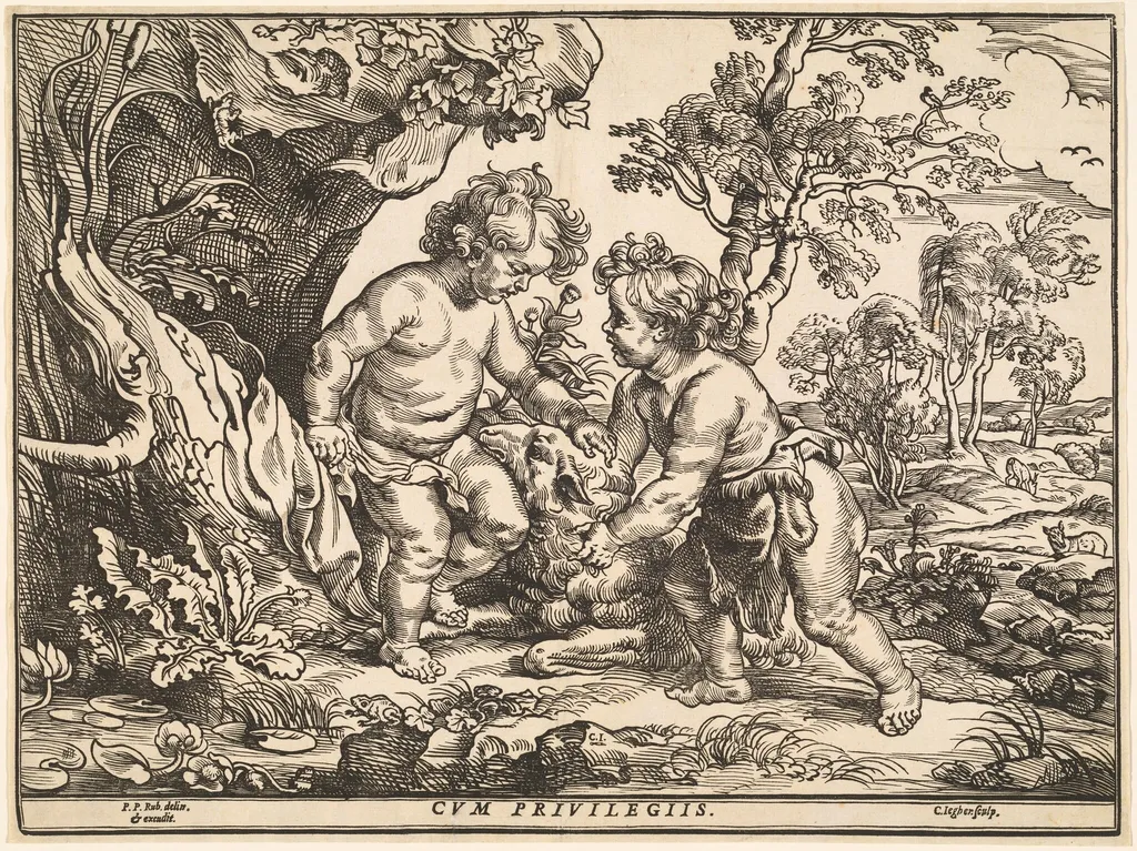 The Infant Christ and Saint John Playing with the Lamb, by Christoffel Jegher, ink, 1634