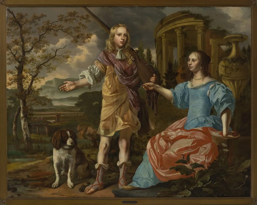 Portrait of a hunter with a lady, by Christoffel Pierson, oil, 1670