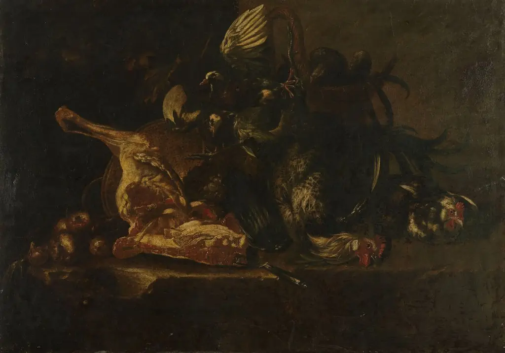 Still life with meat and dead birds, by Christoffel Puytlinck