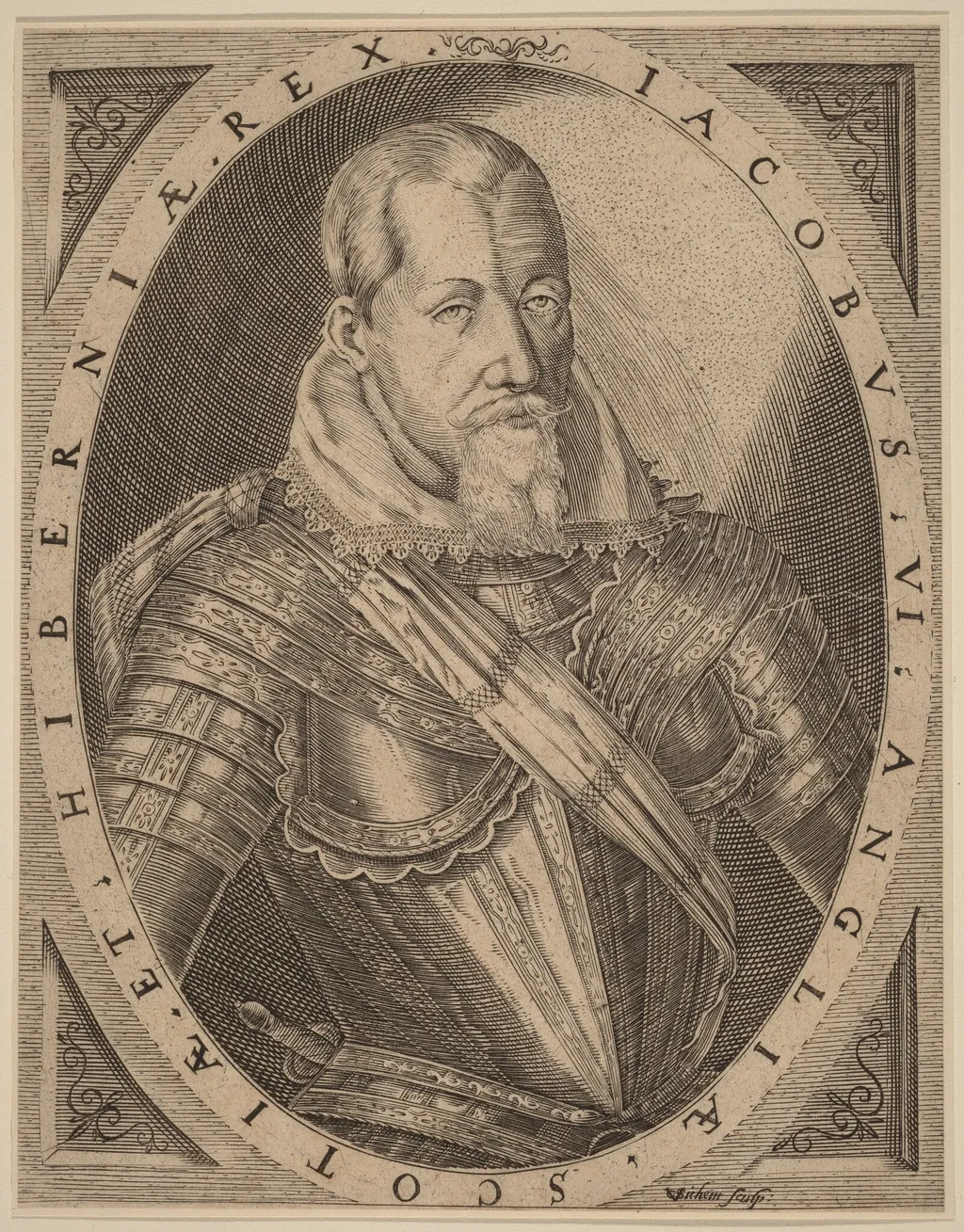 James I, King of Great Britain, by Christoffel van Sichem I, ink, 1585