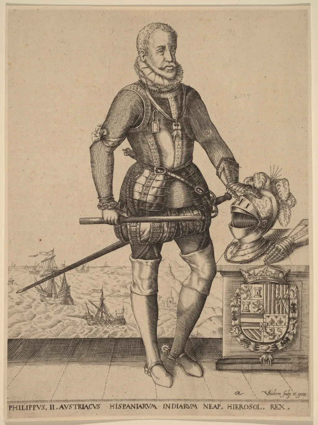 Philip II, King of Spain, by Christoffel van Sichem I, ink, 1585