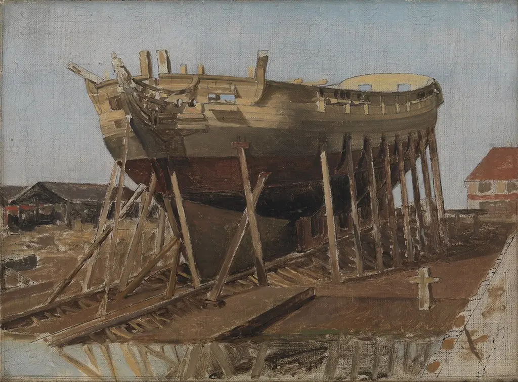 A Corvette on the Stocks. Copenhagen, by Christoffer Wilhelm Eckersberg