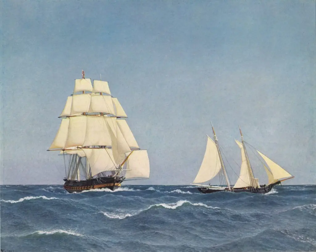 A Privateer Outsailing a Pursuing Frigate, by Christoffer Wilhelm Eckersberg