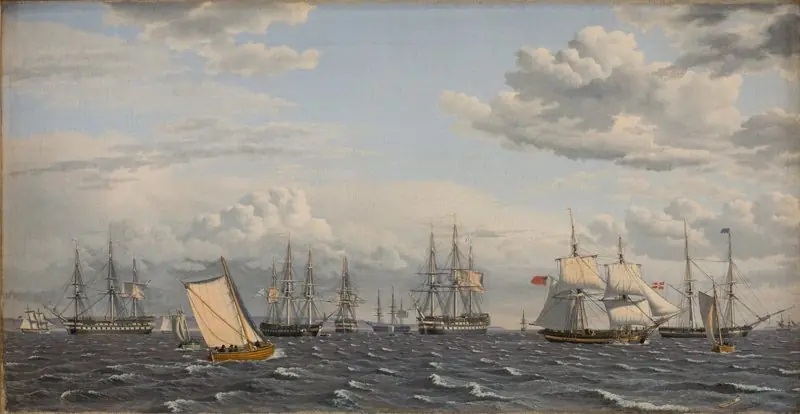 A Russian Fleet at Anchor near Elsinore, by Christoffer Wilhelm Eckersberg