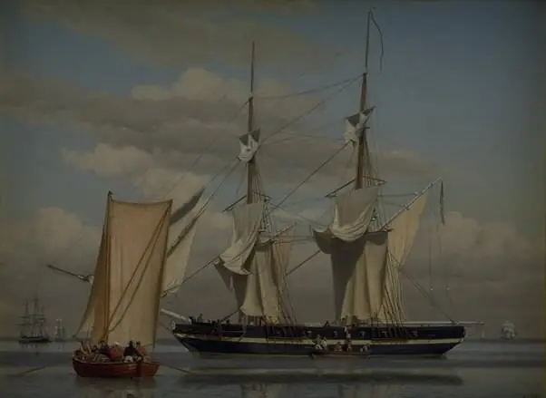 An American Naval Brig Lying at Anchor while Her Sails Are Drying, by Christoffer Wilhelm Eckersberg