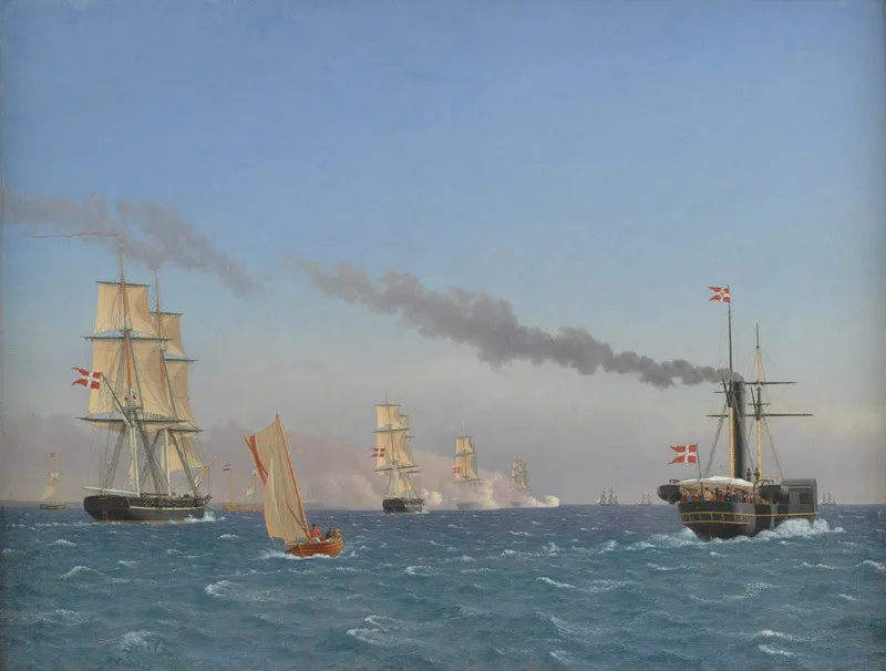Christian VIII Aboard his Steamship "Ægir" Watching the Manoeuvres of a Squadron near Copenhagen, by Christoffer Wilhelm Eckersberg, oil, 1844