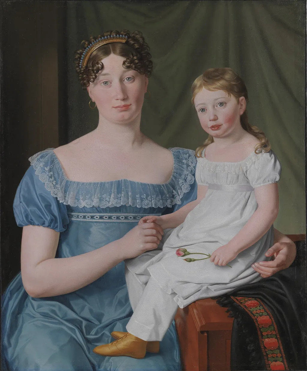 Portrait of a Noblewoman Sophie Hedvig Løvenskiold and her Three-Year-Old Daughter, by Christoffer Wilhelm Eckersberg, oil, 1817