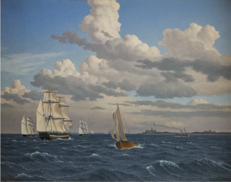 Ships in the Sound North of Kronborg Castle, Elsinore, by Christoffer Wilhelm Eckersberg, oil, 1847