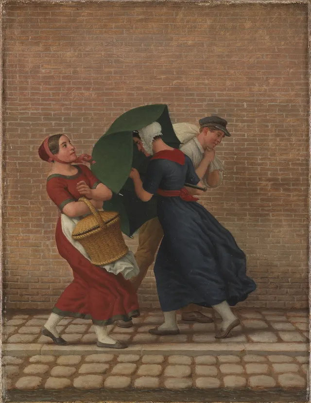Street Scene in Windy and Rainy Weather
