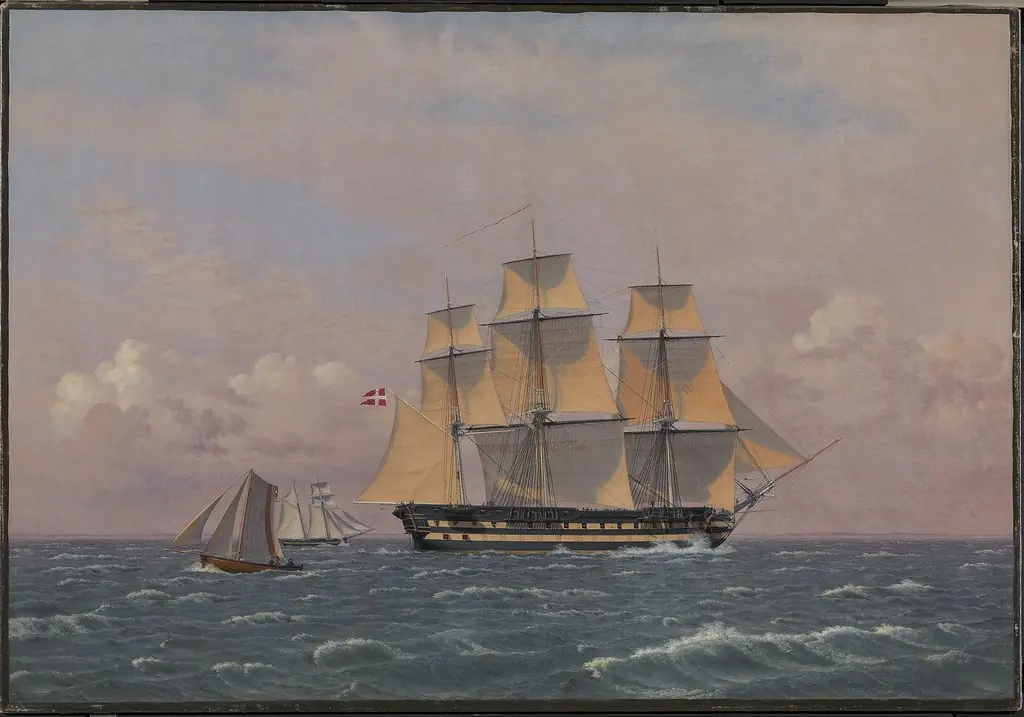 The 84-Gun Danish Warship "Dronning Marie" in the Sound, by Christoffer Wilhelm Eckersberg