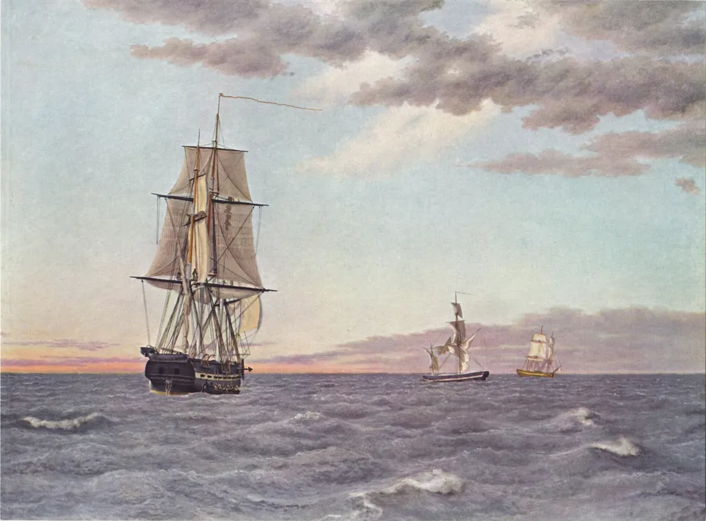 The Corvette "Galathea" Lying to in order to Send Help to the Brig "St Jean", by Christoffer Wilhelm Eckersberg, oil, 1839