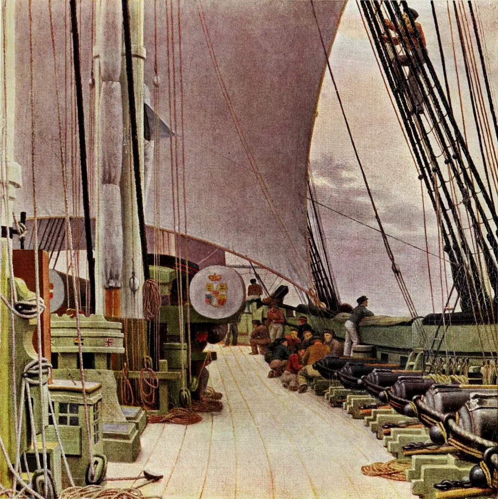 The Starboard Battery and the Deck of the Corvette "Najaden", by Christoffer Wilhelm Eckersberg