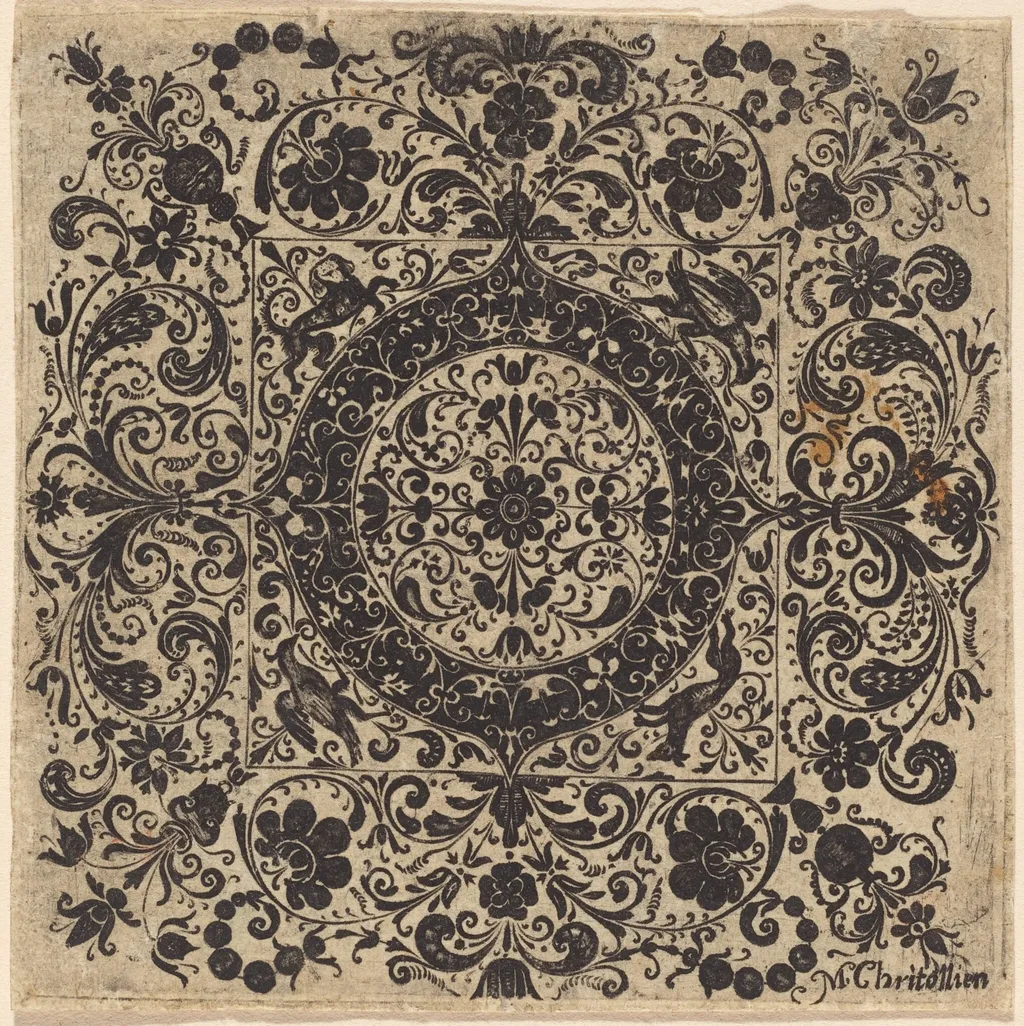 Goldsmith's Ornament in Square, by Christollien, M., ink, 1640
