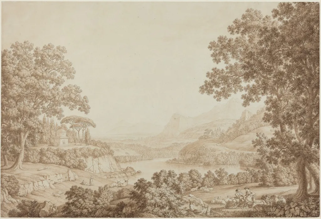 Arcadian Landscape with a Mausoleum, by Christoph Heinrich Kniep, ink, 1794