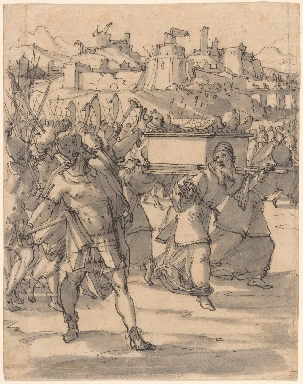 Joshua and the Israelites before the Walls of Jericho, by Christoph Murer, ink, 1600