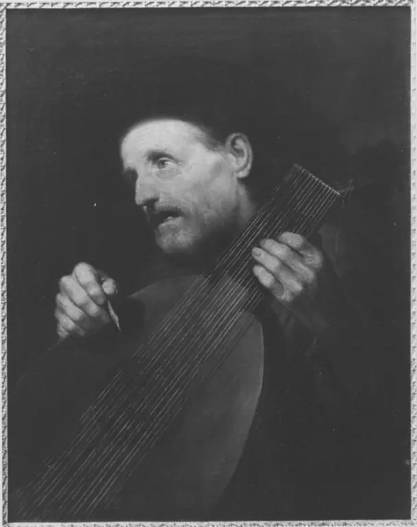 Old man singing and playing the lute