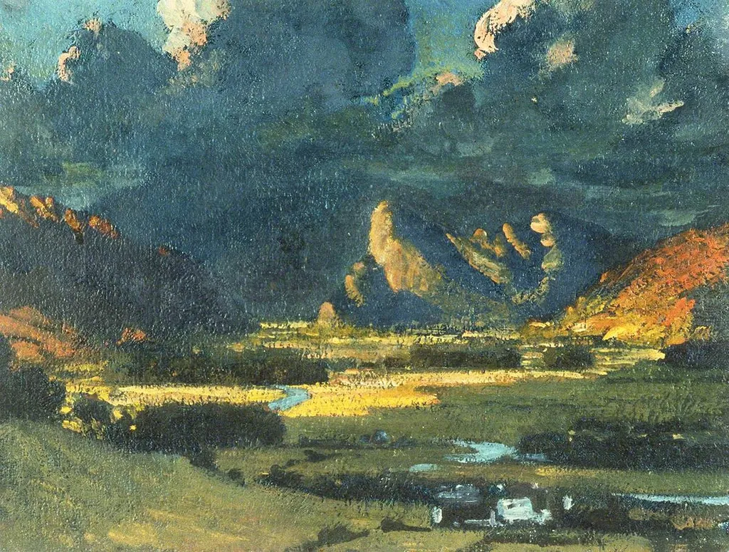 Cader Idris and Bird Rock, by Christopher Williams, oil, 1913