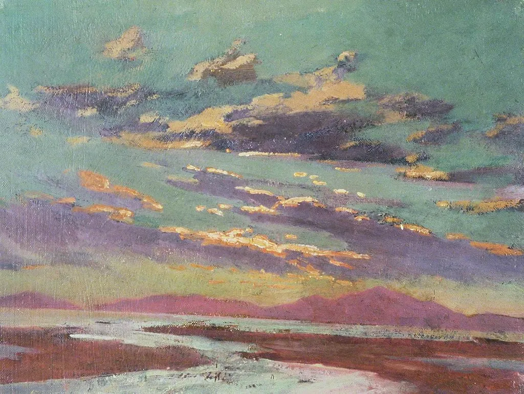 Sunset from Barmouth, by Christopher Williams, oil, 1913