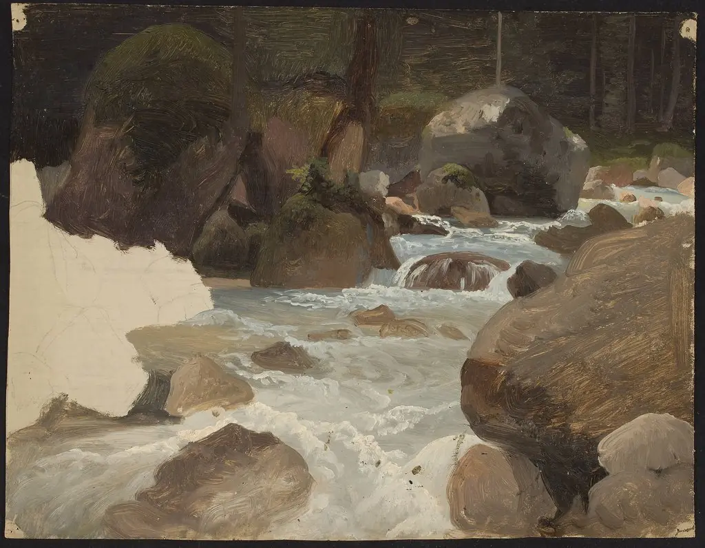 Mountain stream in the forest, sketch, by Chrystian Breslauer