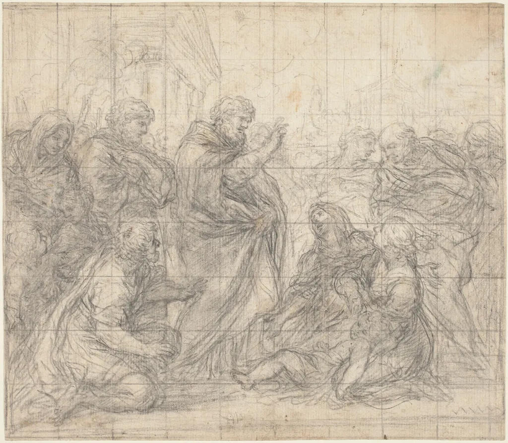 Saint Zenobius Resuscitating a Child, by Ciro Ferri, chalk, 1665