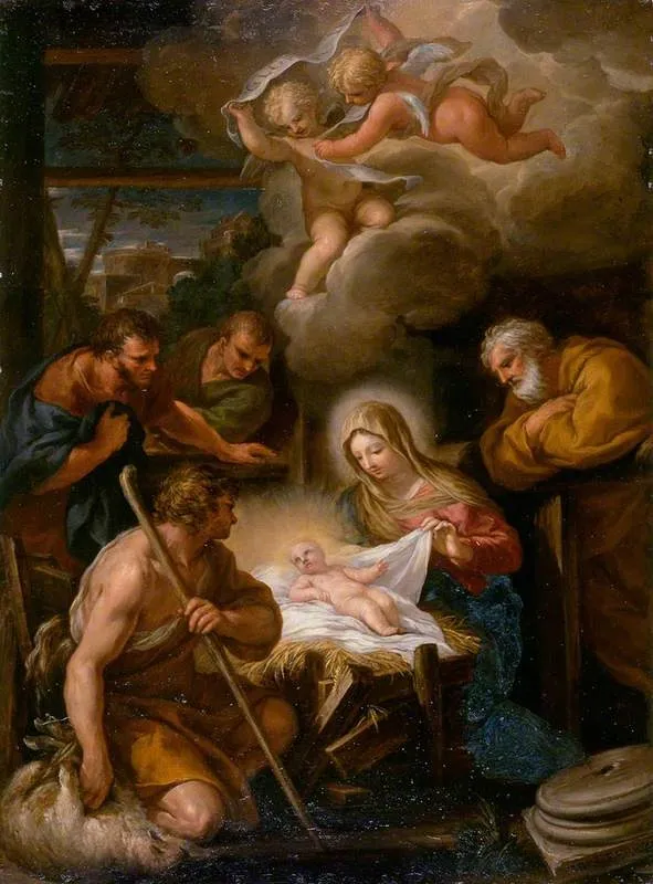 The Adoration of the Shepherds, by Ciro Ferri, oil, 1670