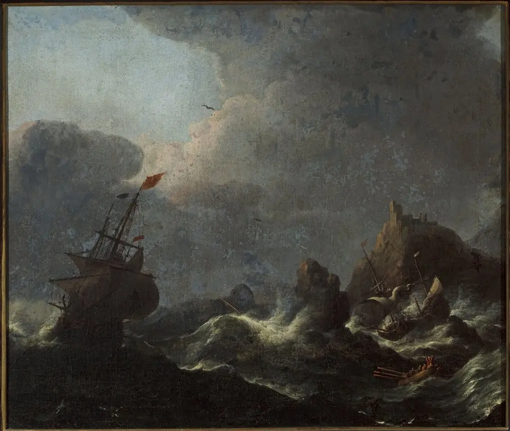Sea storm, by Claes Claesz Wou