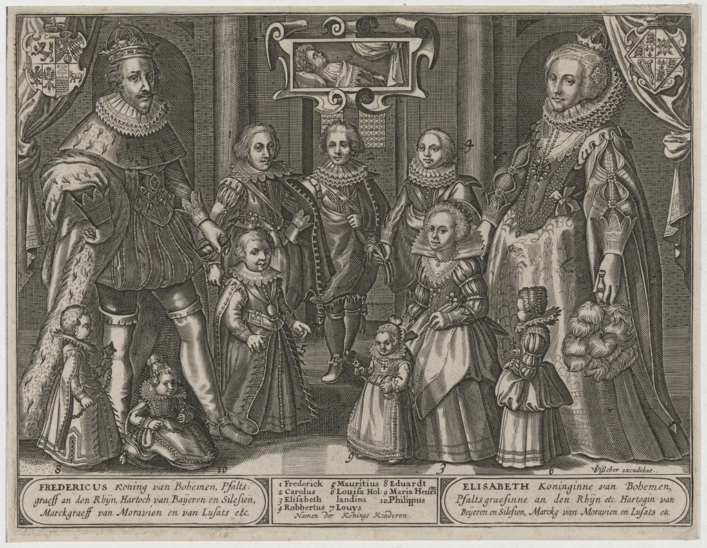 Frederick V, King of Bohemia, Elizabeth and Their Family, by Claes Jansz Visscher, ink, 1619