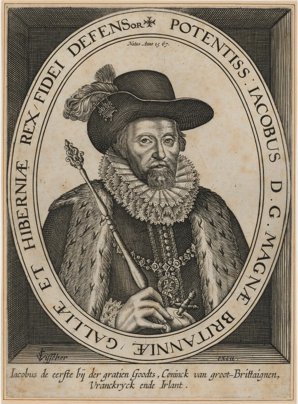 James I, by Claes Jansz Visscher, ink, 1619