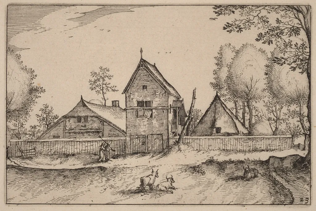 Large Walled Farm, by Claes Jansz Visscher, ink, 1619
