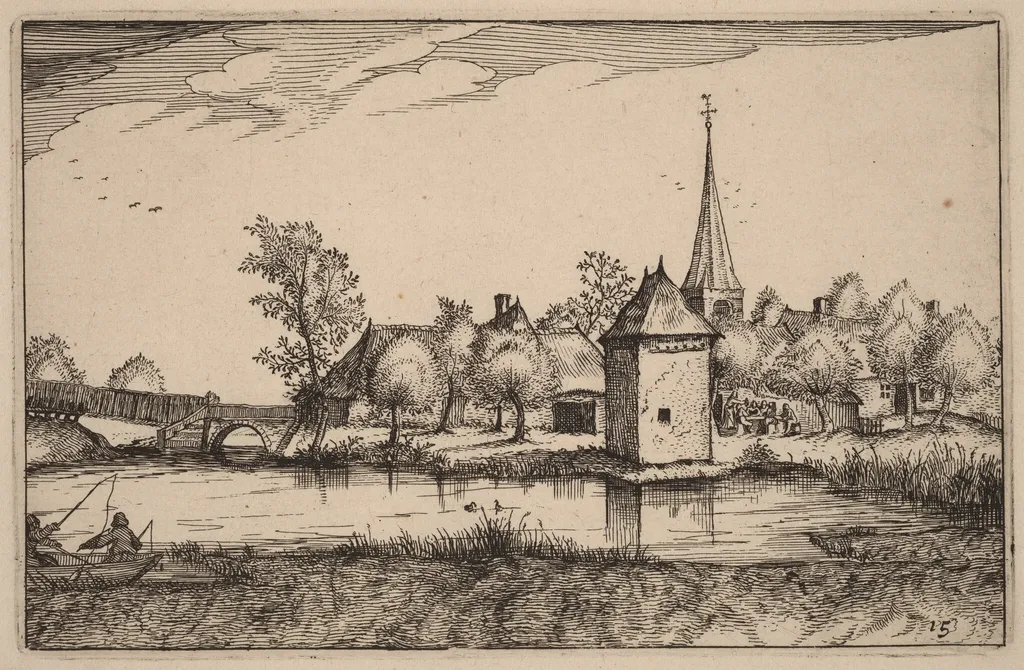 Pond and a Village, by Claes Jansz Visscher, ink, 1612