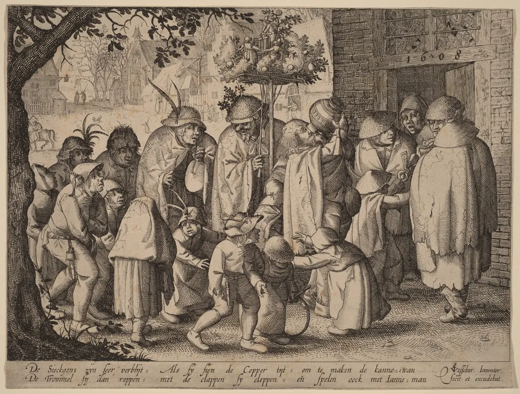 Procession of Feasting Lepers, by Claes Jansz Visscher, ink, 1608