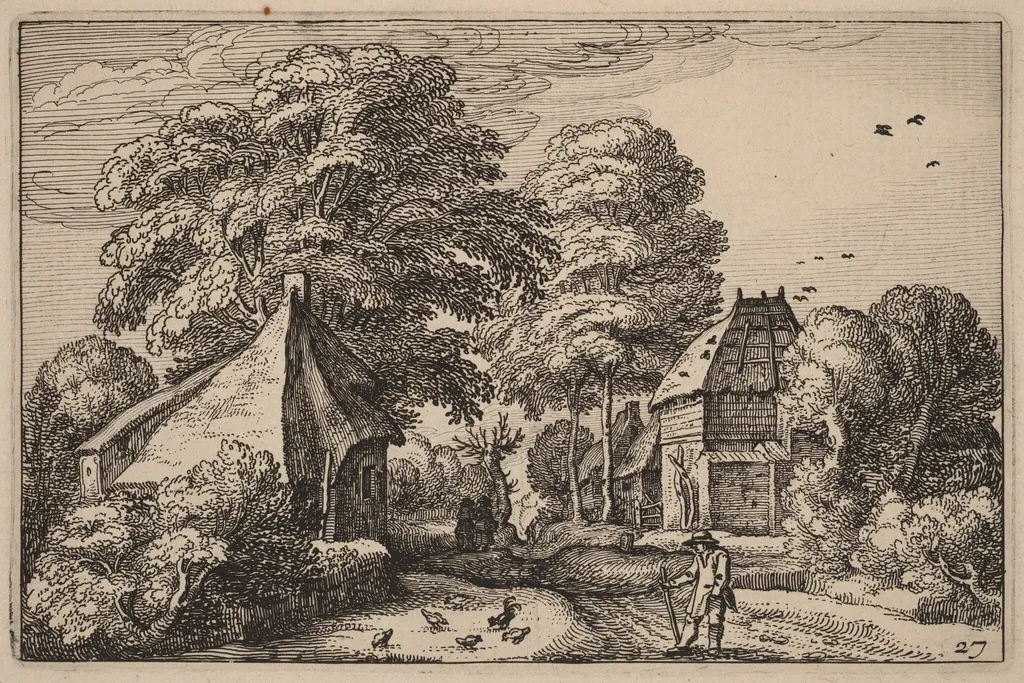 Road with Barn and Cottages, by Claes Jansz Visscher, ink, 1612
