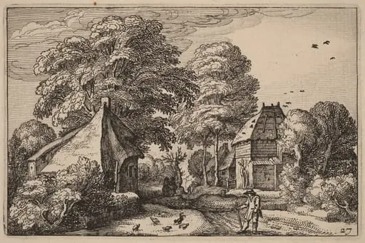 Road with Barn and Cottages, by Claes Jansz Visscher