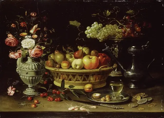 Still life of fruit and flowers