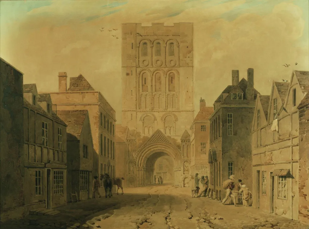 Norman tower at Bury St. Edmunds, by Clarendon Smith, watercolor, 1805